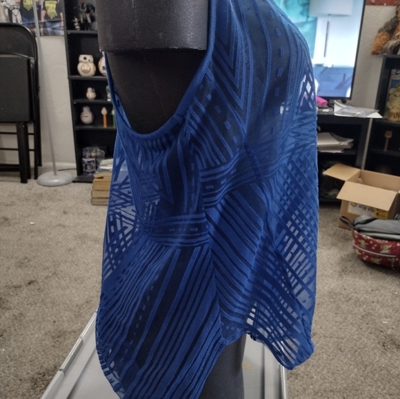 Women's Blue Mossimo Burnout Cutout Sheer Tank Top SZ Med - Picture 4 of 8